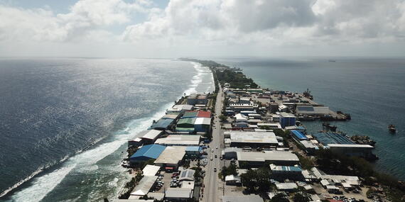 The narrow Majuro Atoll - the capital of the Marshall Islands