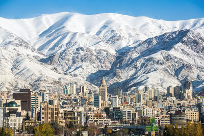 Tehran in winter with the Alborz Mountains in the background